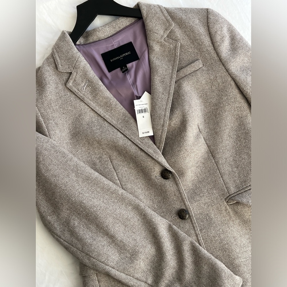 Banana Republic Herringbone Blazer Size 6 Beige Tweed Jacket NWT Classic wrkwear